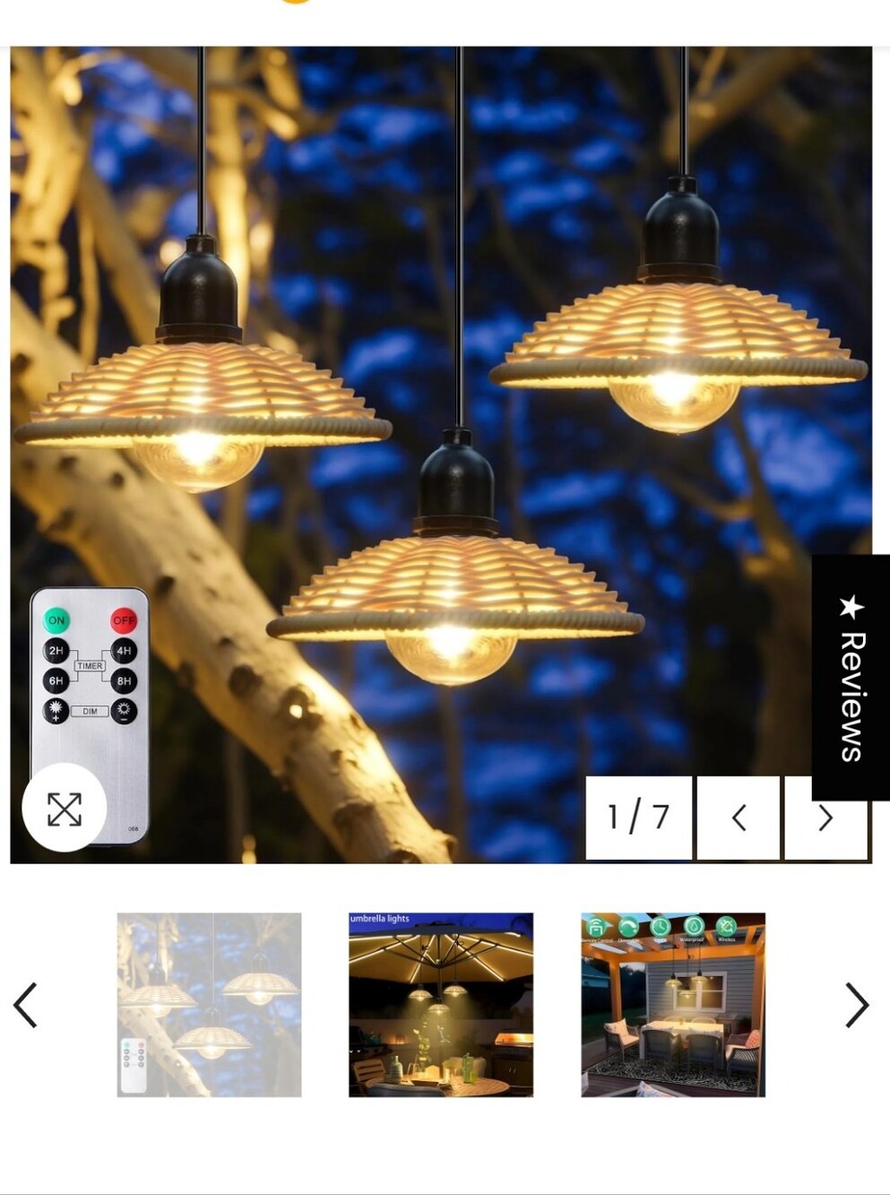 Woven Rattan Pendant String Lights - Warm White